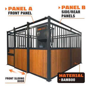 Panneau de box pour chevaux extérieur de 12 pieds en bambou avec porte coulissante, fenêtre et panneau avant pour mangeoire TMG FHS13A et FHS13B, barre supérieure verticale - Product Image 2