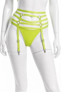 Conjunto de sujetador con aros y tanga en verde neón con tirantes halter y hebillas ajustables para mujer - Product Image 3