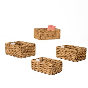 Panier en jacinthe d'eau durable, fait à la main, style vintage, forme rectangulaire, organisateur pour le rangement à domicile ou au bureau, best-seller - Product Image 2