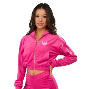 Women's Hot Pink <b>Crop</b> Full <b>Zip</b> Hoodie Long Sleeve Soft Casual Workout Gym Activewear Comfortable Relaxed Fit Outerwear - Product Image 3