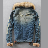 Veste en jean d'hiver pour homme, doublée sherpa, avec capuche en fourrure, parka polaire épaisse et chaude, style camionneur, vêtement d'extérieur personnalisé, vente en gros