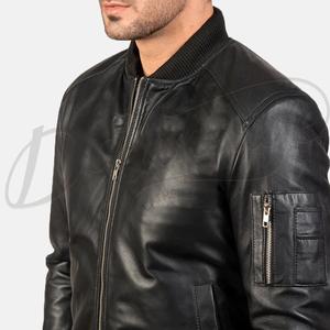 แจ็คเก็ตหนังสีดำแบบกำหนดเองสำหรับผู้ชาย แจ็คเก็ตมอเตอร์ไซค์แบบซิป ขายส่ง หนังแท้ กระเป๋าหลายช่อง ทรงเข้ารูป เสื้อผ้ากีฬา - Product Image 3