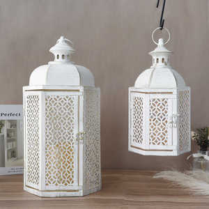 Faroles Colgantes Metálicos Dorados Marroquíes de Lujo, Portavelas para el Hogar, Decoraciones para Bodas al Aire Libre, Ramadán, Hermosa Iluminación con Velas - Product Image 6