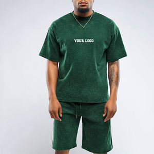 OEM/ODM Ensemble de shorts pour hommes 100% Coton, avec logo imprimé DTF personnalisé, style Streetwear et Sportswear, délavé à l'acide, coupe oversize à épaules tombantes, respirant - Product Image 4