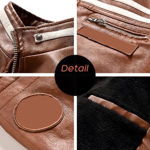 Veste décontractée pour homme en cuir véritable épais, col montant, fermeture éclair, style urbain, pour l'extérieur, veste en cuir noir pour homme - Product Image 6