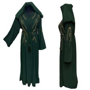 Abaya pour femmes, coupe droite, avec panneau brodé, manches longues, col haut, tissu Nida |   Style vintage, écologique, longueur au sol, respirant - Product Image 1
