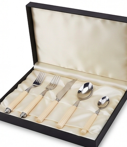 Ensemble de couverts classiques avec manches crème, finition miroir haute brillance, passe au lave-vaisselle, pour les mariages et l'usage quotidien - Product Image 6