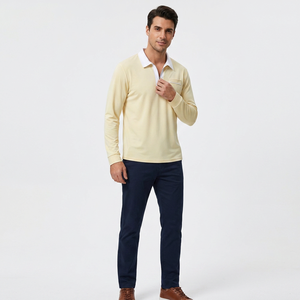 Camisa de Manga Larga para Hombre, Color Amarillo Pálido, con Bolsillo en el Pecho, Tejido de Algodón, Corte Casual Elegante, Largo Regular, Hecho en Bangladesh - Product Image 1