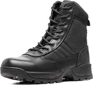 Botas de Trabajo Tácticas para Hombre, Negras, de Cuero Impermeable, Antideslizantes, con Cremallera Lateral, Cómodas para Todo el Día (6-8 pulgadas) - Product Image 3