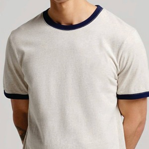 เสื้อยืดคอตตอนทรงปกติสำหรับผู้ชาย คอกลม แขนสั้น สีพื้น แต่งขอบตัดกัน สไตล์ลำลอง - Product Image 3