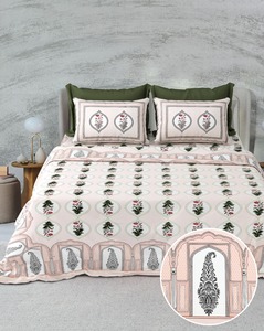 Ensemble de draps et taies d'oreiller en coton 100% sans tissage, imprimé à la main au motif floral Sansar, 300 fils, résistant à la décoloration, toutes saisons, fait main - Product Image 2