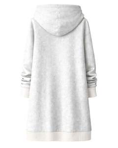 Sudadera con capucha larga personalizada con cremallera, gris claro, para mujer, abrigo de invierno con forro polar, informal, holgado, con bolsillos, OEM personalizado - Product Image 2