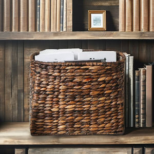 Vietnamese Handmade Water Hyacinth <b>Magazines</b> <b>Holder</b>, Woven Storage Basket With Handles for Livingroom Bedroom Kitchen Office - Product Image 1