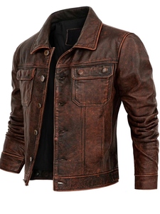 Premium Men's <b>Vintage</b> Genuine Leather Slim <b>Motorcycle</b> <b>Jacket</b> ODM Front Zipper Closure Turn-down Collar Solid Color Winter Wear - Product Image 3
