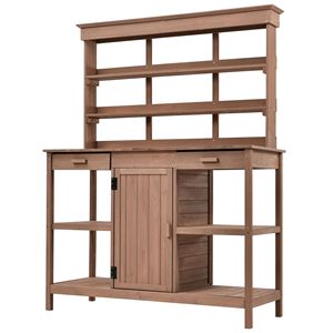 Tavolo da Lavoro da Giardino in Legno Stile Rustico da 168 cm con 2 Cassetti e Ripiani Aperti, Armadio Contenitore per Esterni - Product Image 3