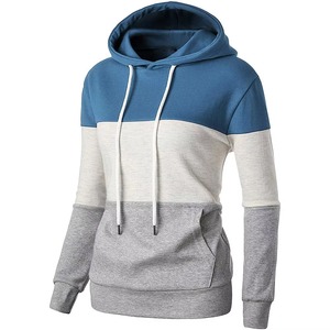Sudadera con Capucha Personalizada para Mujer, Diseño Colorblock Azul Gris, Felpa de Algodón, Bolsillo Canguro, Venta al Por Mayor OEM - Product Image 2