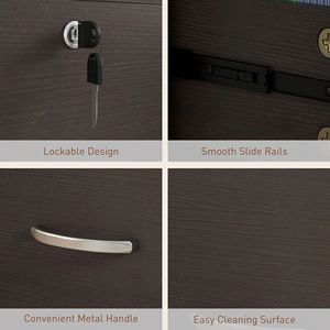 Espresso 2-Drawer <b>File</b> Cabinet for Home Office Assembled Vertical Storage with Hanging Bar and Lock Keys for A4 Size <b>Papers</b> - Product Image 6