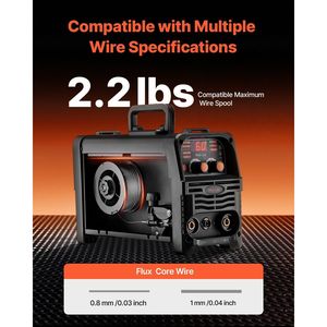 Soldadora MIG Sinérgica de 130 Amperios, 3 en 1, MIG con Núcleo Fundente/Arco Manual/TIG Lift, Portátil, 110V, Multiproceso - Product Image 6