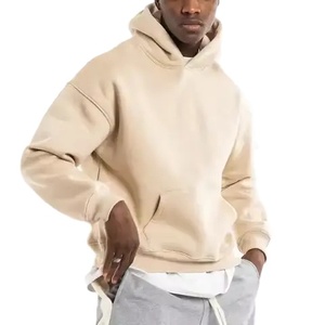 Sudadera con Capucha Beige para Hombre, Corte Holgado, Estilo Casual para Otoño, 100% Algodón, Diseño con Bolsillo Frontal Tejido - Product Image 1