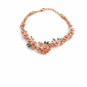 Rose Gold Plated Brass Trendy Pink Floral Diamond Enamel Flower Designer Chain <b>Charm</b> Bracelet Women Party Gift Jewelry - Product Image 1