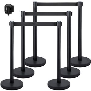Set di 6 Pali Divisori Neri in Acciaio Inox da 36 Pollici per Interni ed Esterni con Nastro Retrattile - Product Image 1