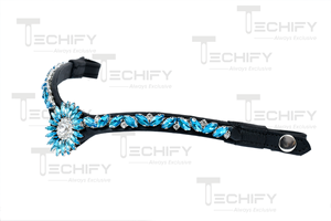 Frontal de Cuero Negro para Caballo con Centro de Girasol de Diamantes de Imitación Azules, Accesorio Premium para Brida - Product Image 4