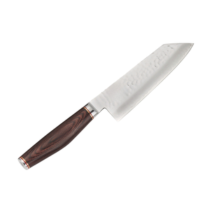 6.5-inch Bunka <b>Knife</b> with a Brown Grain Handle Silver Hammered Blade and Round End Cap for Vegetable <b>Slicing</b> Chopping - Product Image 4