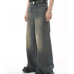 Pantalon cargo long tendance pour homme, coupe classique, style vintage Y2K, denim léger à bords frangés, taille haute, délavé à l'acide, 100% coton - Product Image 1