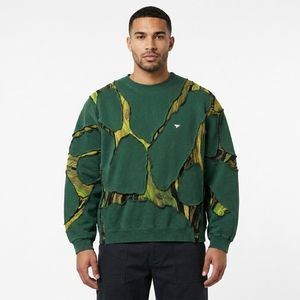 <b>Men's</b> Oversized 100% Cotton Panelled Sweatshirt Solid Color Round Neck <b>Pullover</b> Knitted Anti Pilling Streetwear - Product Image 1