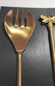 Juego de 2 utensilios para ensalada de acero inoxidable ecológicos con diseño de bambú y mango con acabado antiguo de latón - Product Image 6