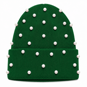 Bonnet en tricot vert orné de perles pour femme de la sororité Iota Phi Lambda, avec lettres grecques brodées en chenille, chapeau d'hiver décontracté - Product Image 4