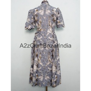 Vestido midi de algodón 100% con estampado floral hecho a mano, nuevo diseño hermoso para mujer, cuello en V, mangas cortas, cómodo para la oficina. - Product Image 6