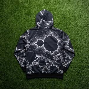 <b>Mens</b> <b>Black</b> Pullover Hoodie With White Abstract Fractal Print Custom Streetwear <b>Sweatshirt</b> - Product Image 6