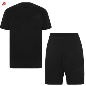 Camiseta negra de manga corta de alta calidad para hombre y pantalones cortos con cordón a juego, hechos de jersey 100% algodón transpirable, moda de verano. - Product Image 2