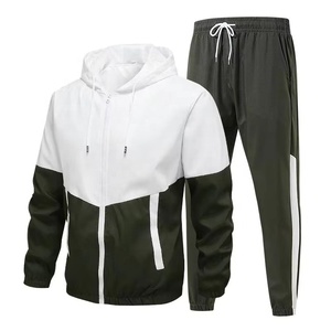 Custom Men's Solid Waterproof Eco-Friendly Heavyweight Polyester/Cotton Windbreaker Full <b>Zip</b> <b>Hooded</b> Tracksuit Wholesale 2-Piece - Product Image 3