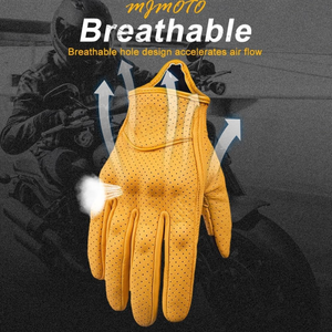 Gants de golf rétro en cuir véritable de haute qualité, légers, respirants, pour hommes et femmes, printemps, moto, motocross, jaune - Product Image 3