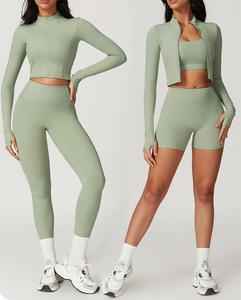 Conjunto de Yoga de 2 Piezas Color Rosa para Mujer, Tirantes Cruzados, Leggings Largos de Cintura Alta, Top Corto Sin Costuras - Product Image 4