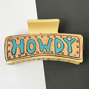 Western Style Wholesale Custom Luxury <b>Tooled</b> Leather Hair Claw <b>Clip</b> for Women's Howdy Design Boutique Fashion Hair Accessories - Product Image 4