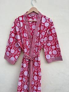 Bata Kimono de Algodón 100% Suave y Transpirable con Estampado de Dibujos Animados para Mujer, Hecha a Mano, Cuello en V, Cintura Elástica, Largo Completo, Ideal para Verano, ODM - Product Image 4