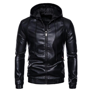 Autumn Winter <b>Thin</b> Leather Hooded <b>Jacket</b> <b>Men's</b> Trendy Casual Waterproof Zipper Closure Quick Dry Custom for <b>Men</b> - Product Image 3