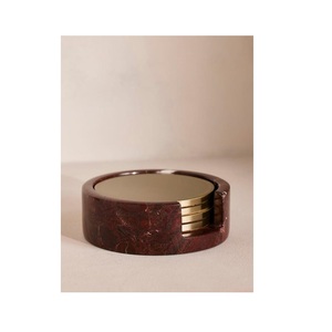 Sous-verres modernes en aluminium et laiton de haute qualité, couleur or ivoire, personnalisables pour tasses à thé ou verres - Product Image 1