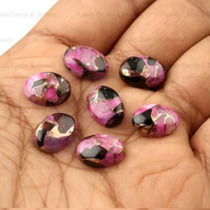 Cabochons ovales plats naturels 12x16mm en turquoise rose, noir et cuivre, pierres précieuses lisses pour la fabrication de bijoux DIY et bagues - Product Image 3