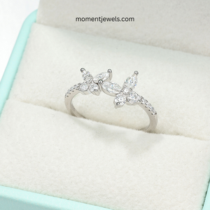 Bague Moissanite en forme de papillon délicat, en argent sterling S925 plaqué platine, anti-ternissement, avec fil torsadé, pour mariage, vente en gros - Product Image 3