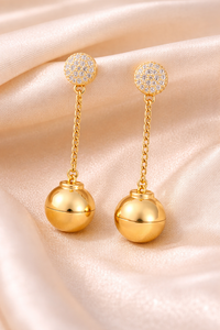 Pendientes de Plata de Ley 925 Chapados en Oro con Bola Colgante y Circonitas, Joyería Nupcial - Product Image 5