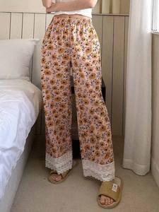 กางเกงผ้าฝ้ายแท้สำหรับผู้หญิง ทรงหลวม สวมใส่สบาย ลายดอกไม้ กางเกงเอวยางยืด สไตล์โบฮีเมียน กางเกงผ้าระบายอากาศได้ดี - Product Image 5