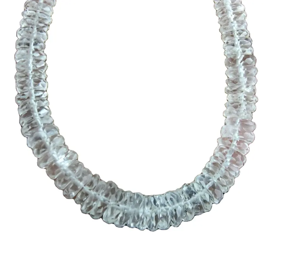 9" Long Natural Clear Quartz Gemstone Micro Faceted Rondelle Beads Making Handmade Necklace Wholesale