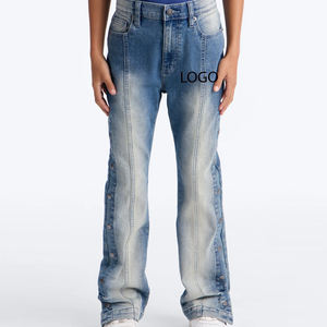 Pantalones Vaqueros de Diseño Moderno con Bolsillos Laterales Funcionales, Lavado Azul Claro, Cintura Cómoda con Presillas para Cinturón - Product Image 1