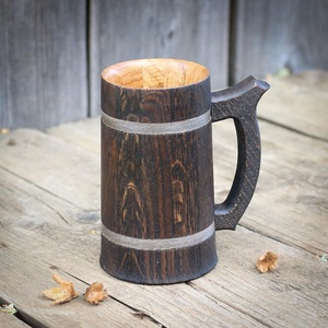 Eco-Friendly Polished Wooden Viking <b>Mug</b> with Hand Carved Engraving and Animal Design-Valentine's Day & Halloween Gift - Product Image 1