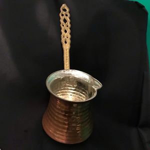 Vintage Brass Turkish Coffee <b>Pot</b> Cezve with Wooden Handle for Traditional Coffee Making - Product Image 3