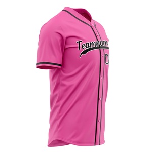 Último Diseño de Camiseta Deportiva Rosa para Equipo de Béisbol, con Botones, Personalizable con Logotipo, Nombre y Número, Proveedor de Fábrica al Por Mayor - Product Image 4